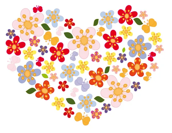 Corazón de flores y mariposas — Vector stock © Minyanna #2291410