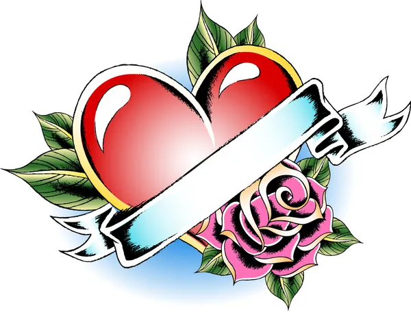 Corazón con rosa tatuada — Vector stock © pauljune #10093187