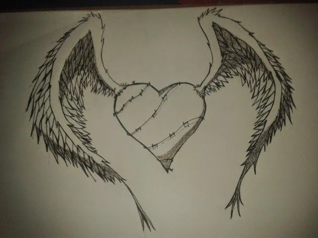 Dibujos de corazones a lapiz con alas - Imagui