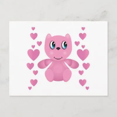 corazones rosados del oso de peluche de la tarjeta postales de Zazzle.