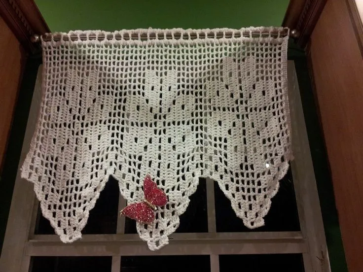 cortina al crochet con aplique de mariposa | Tejido - Knitting ...