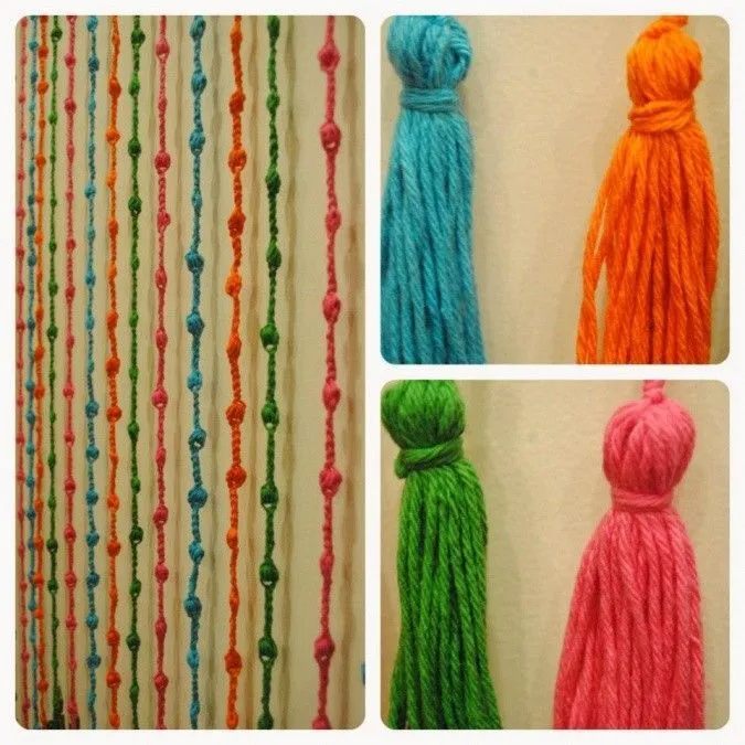 Cortina de tiras de colores tejida al crochet para puertas o ...