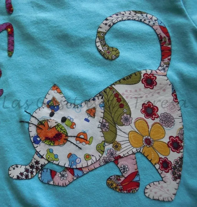 Las Cositas de Teresa: Camiseta Gato de patchwork para Amets