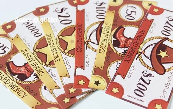 Cowboy or Cowgirl Western Party Paper Toy Money or por paperglitter