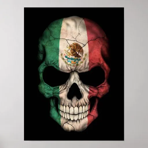 Cráneo de la bandera mexicana en negro posters | Zazzle