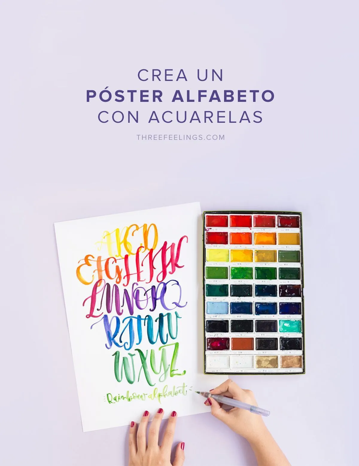 Crea un póster de alfabeto con lettering y acuarelas