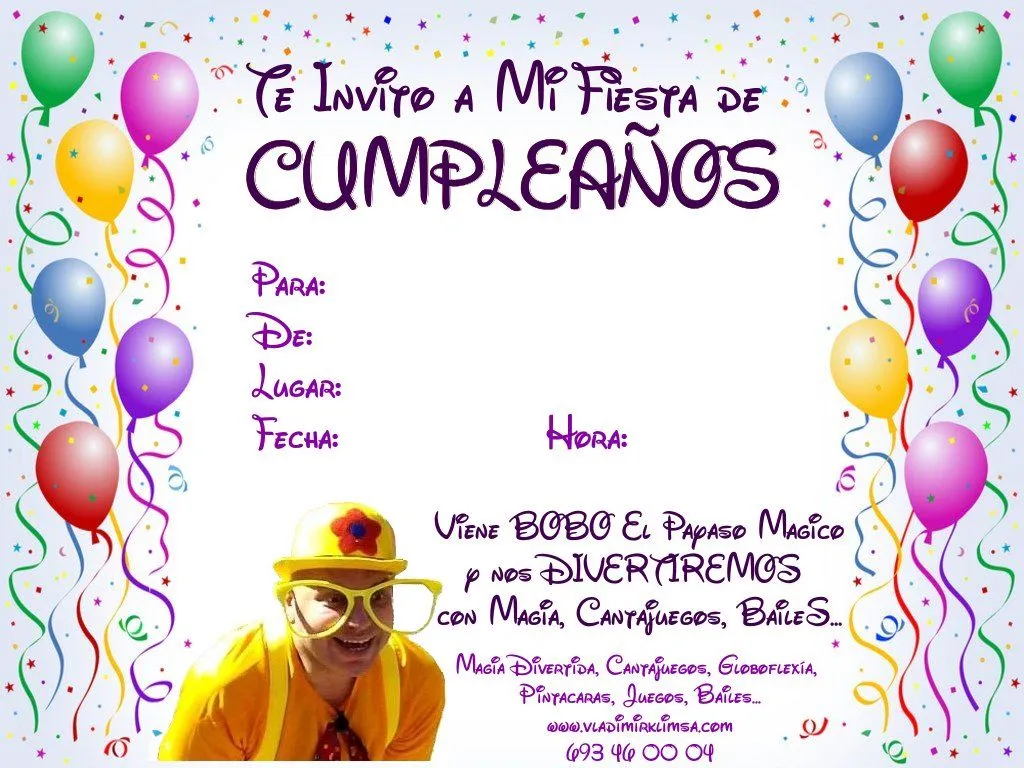 Invitación para cumpleaños de Mago, Payaso