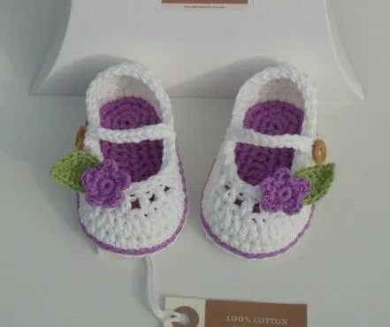 Crochet Baby Booties For Little Girl Ivory And Blue With Flowers ...