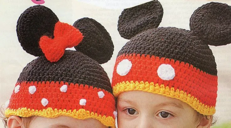 Crochet, gorros para niños:Minnie y Mickey Mouse | GORROS ...
