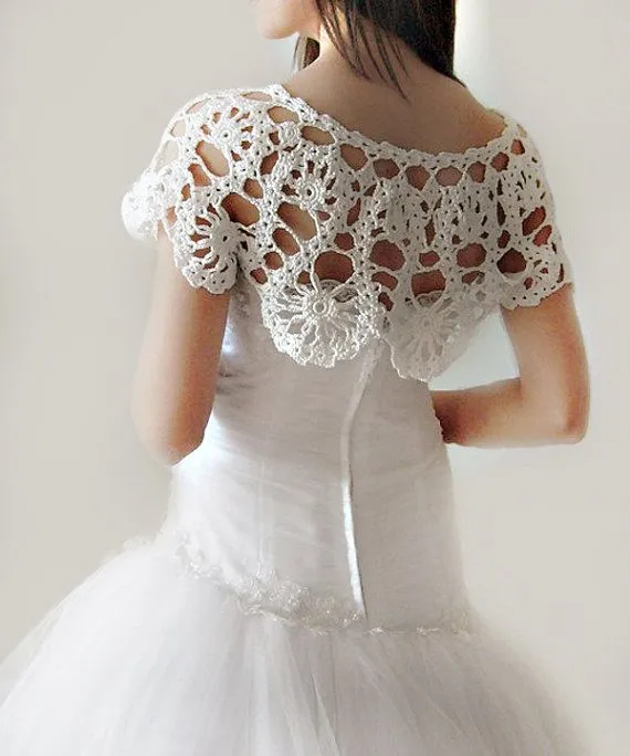 Crochet Lace Bridal Shrug Wrap Capelet Weddings OOAK White ...
