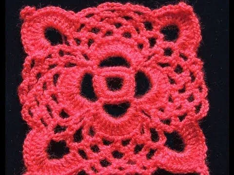 Crochet : Motivo Cuadrado # 1. Parte 1 de 2 - YouTube