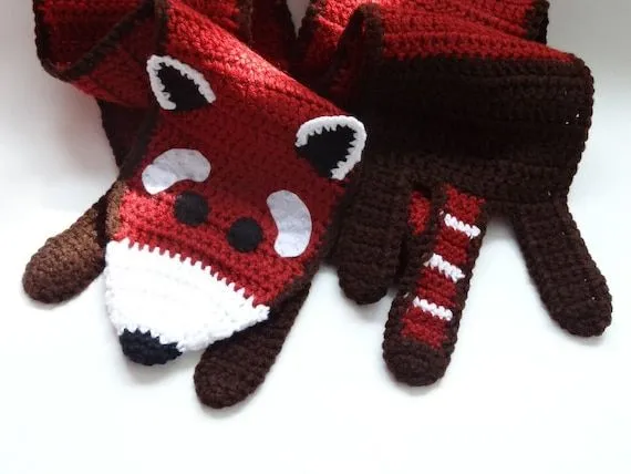 Crochet panda rojo bufanda para ninos y adultos por RedPandaKnits