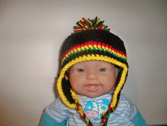 Crocheted Rasta Baby Flapper Beanie por TheSewingPassionista