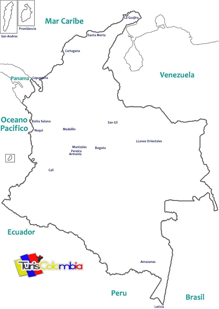 Croquis de Colombia con sus departamentos y capitales para ...
