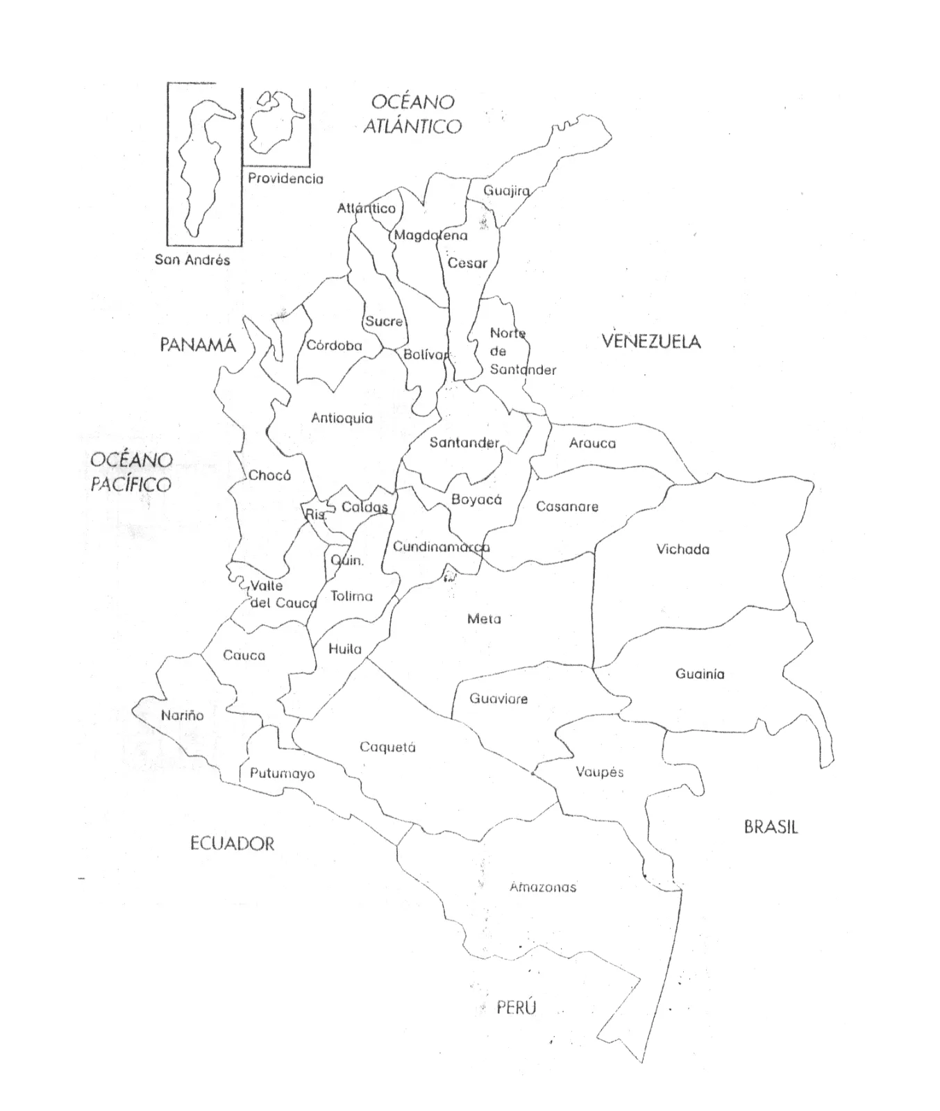 Croquis de Colombia con sus departamentos y capitales para ...