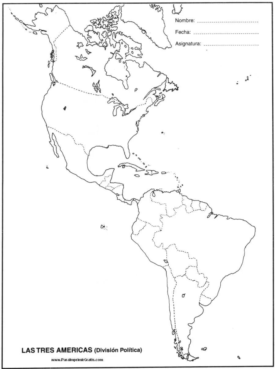 Mapa de las Tres Américas - Para Imprimir Gratis - ParaImprimirGratis.