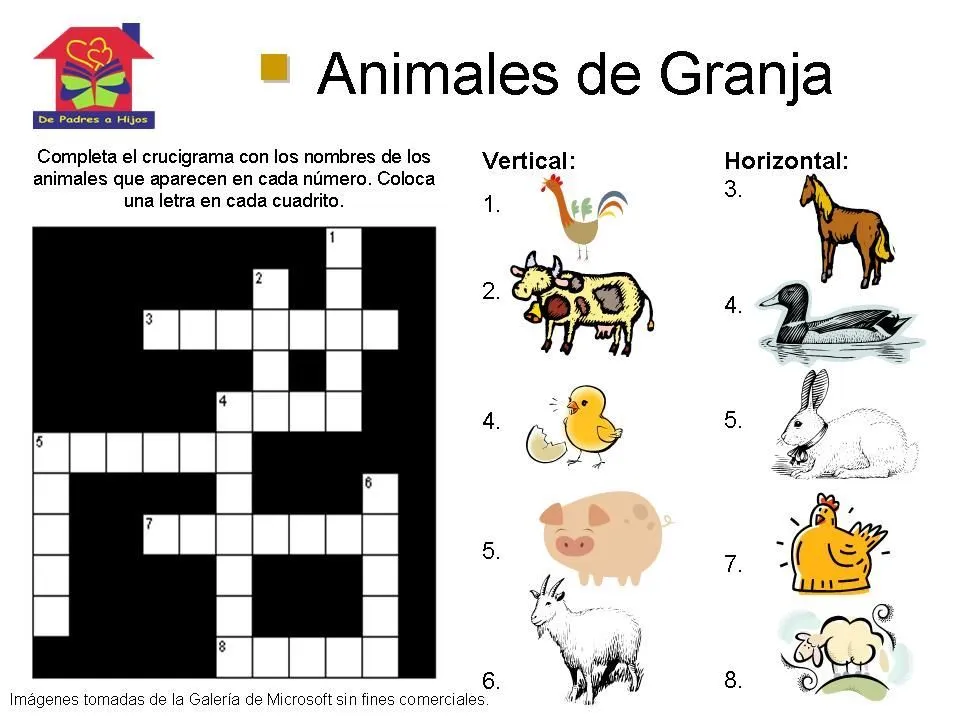 Crucigrama para niños sobre los animales de granja #juego ...
