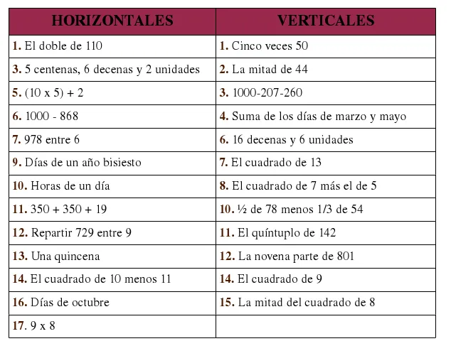 Crucigramas de matemáticas para Primaria - Imagui