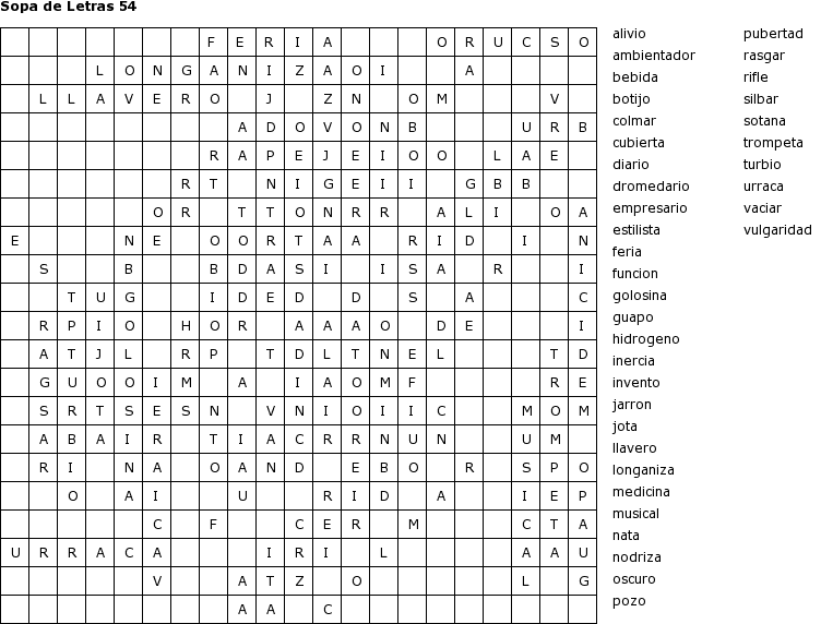Pasatiempos para Imprimir: Sopa de Letras nº 54 Pasatiempos para Imprimir: Sopa de Letras nº 54