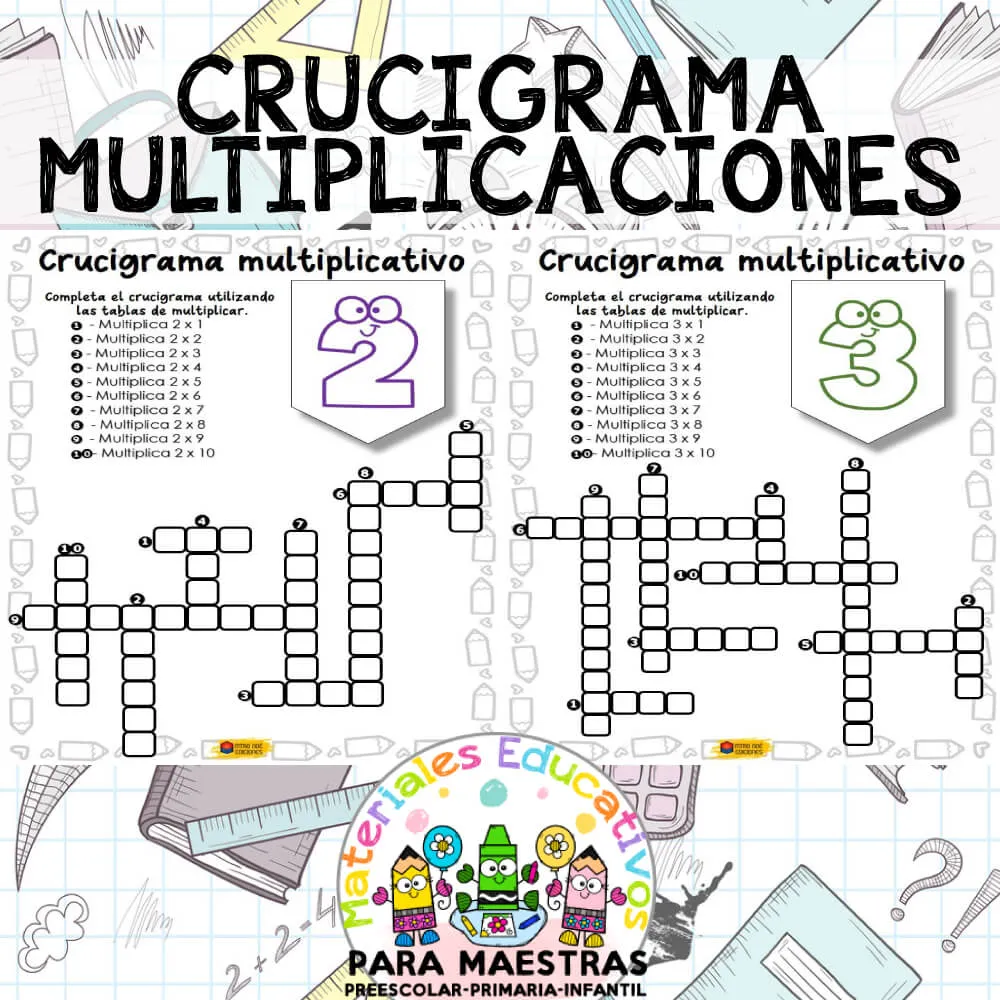 Crucigramas Tablas de Multiplicar | Materiales Educativos para Maestras