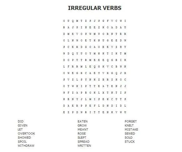 Crucigramas en inglés de verbos regulares e irregulares - Imagui
