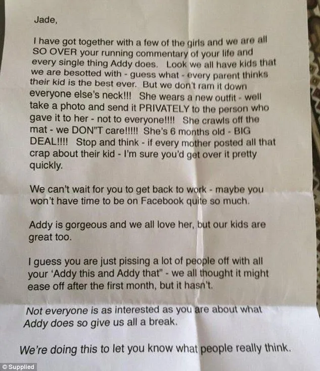 La cruel carta a una madre para que deje de hablar de su hija ...