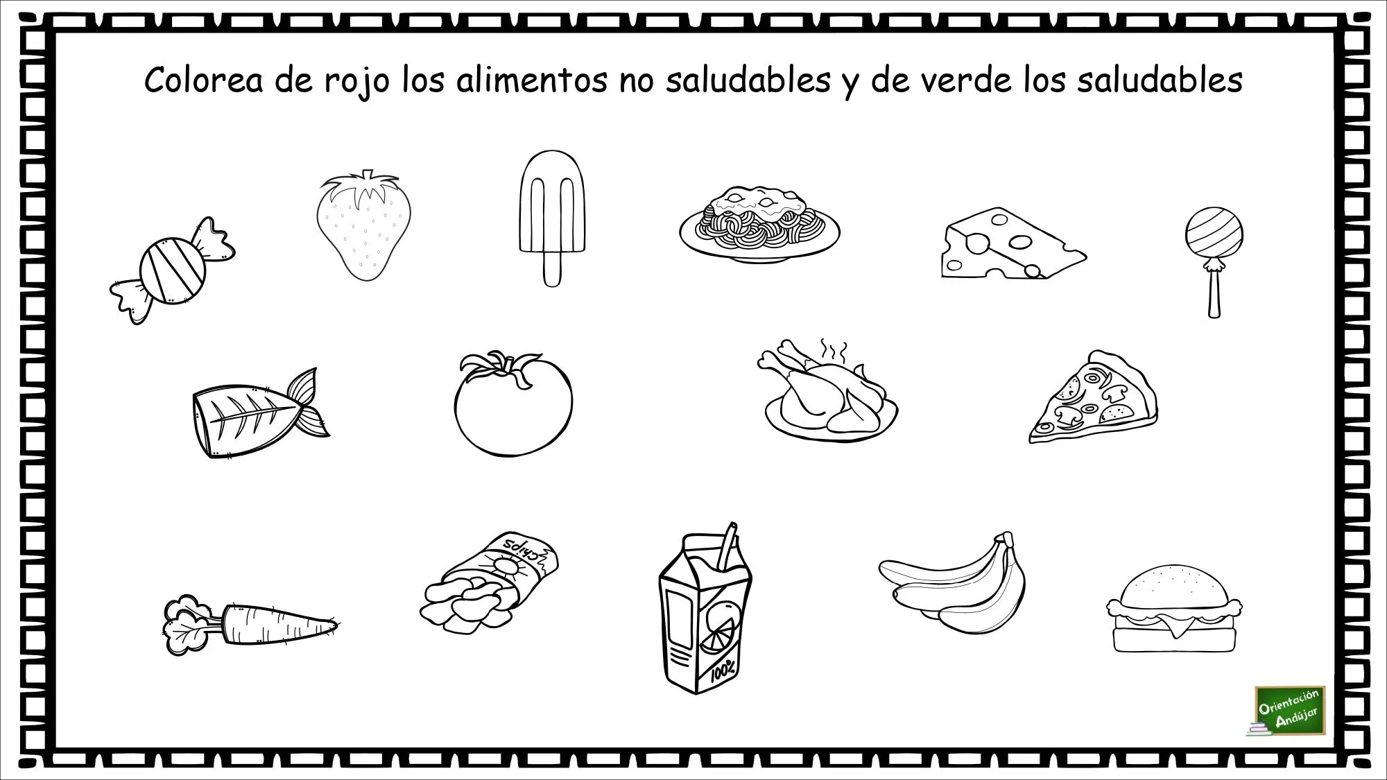 Cuaderno de actividades de la alimentación: Aprendemos los alimentos  saludables y no saludables.