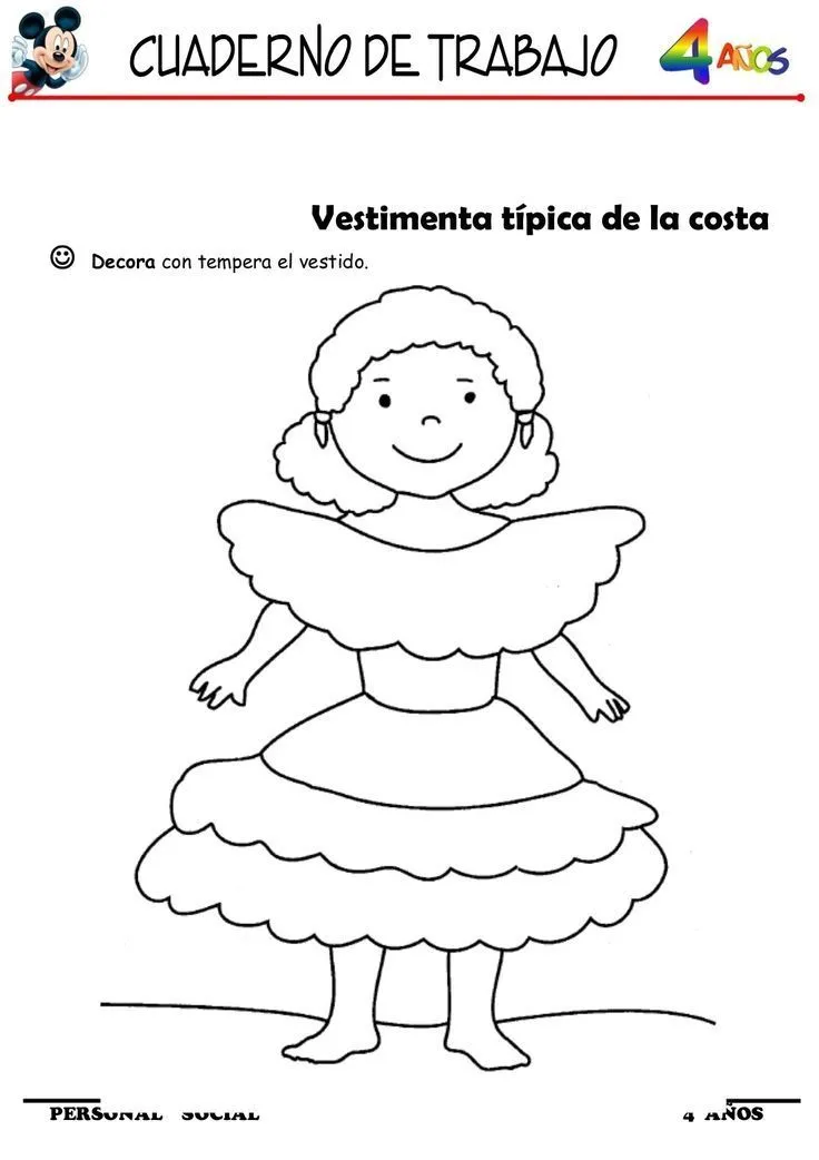 Cuaderno de Trabajo | 4 años | Regiones del Perú | Vestimenta Típica Costa  | Aprendizaje preescolar, Tarea de preescolar, Actividades sensoriales  infantiles