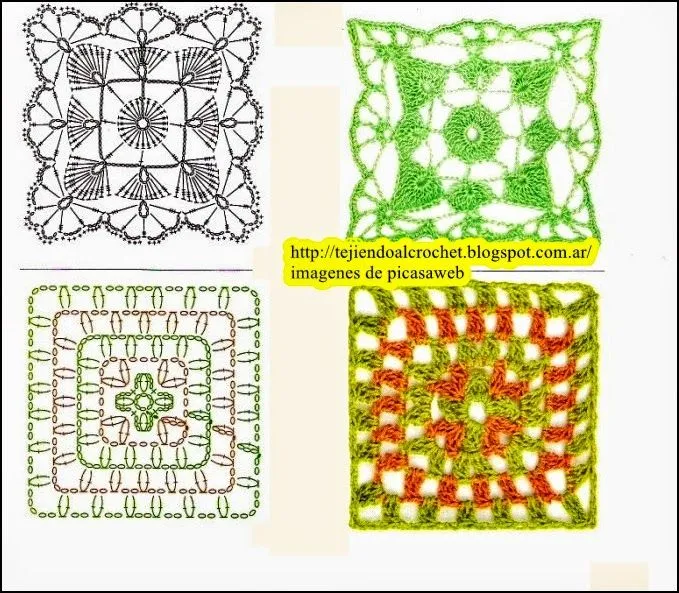 Cuadrados tejidos al crochet con patrones - Imagui