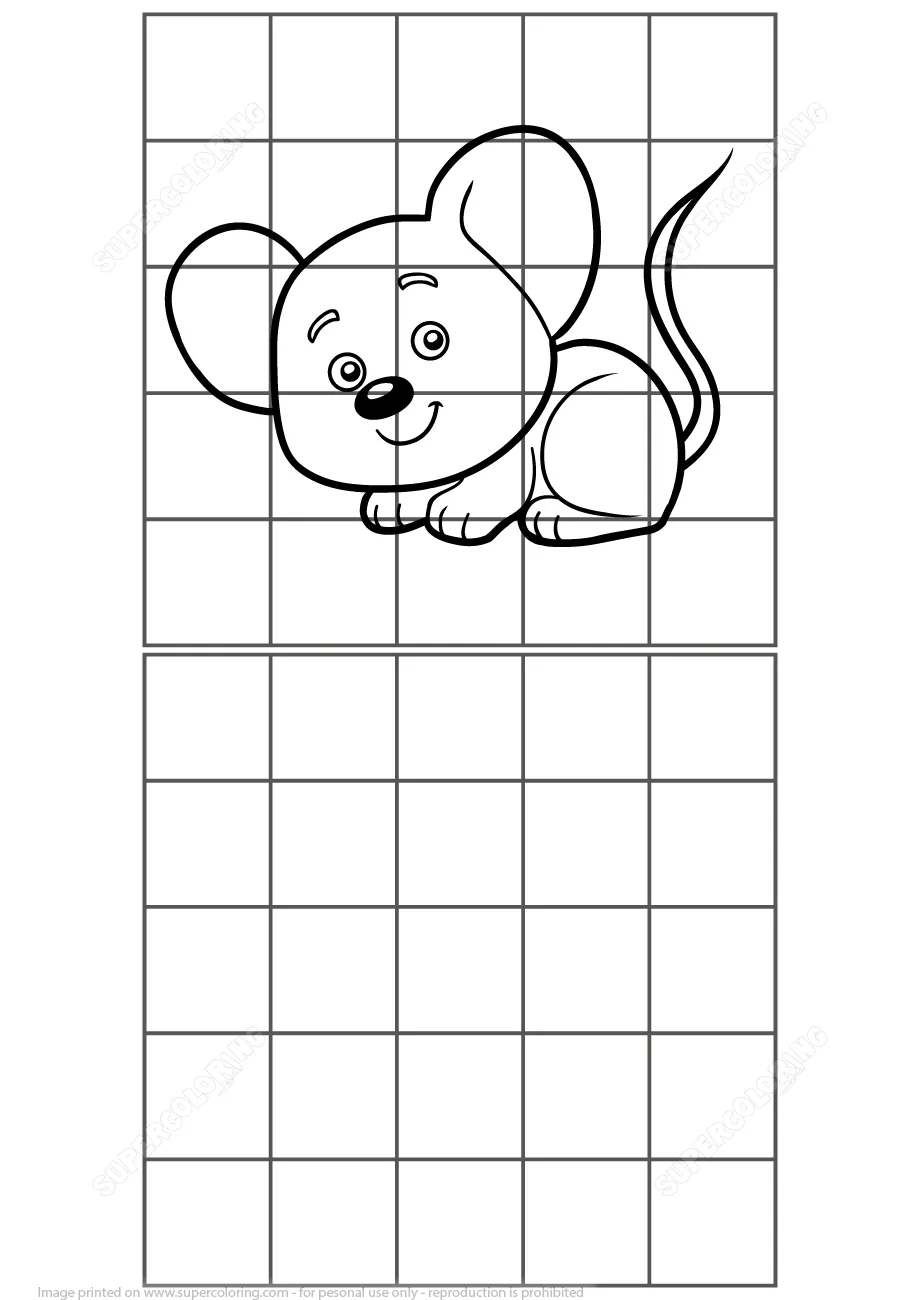 Cuadrícula para Copiar Dibujo de Ratón | Juegos de enigmas para niños