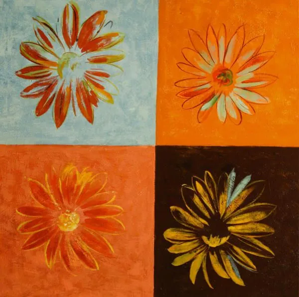 Cuadros modernos, cuadros de flores y plantas, Cuatro margaritas Cuadros modernos, cuadros de flores y plantas, Cuatro margaritas