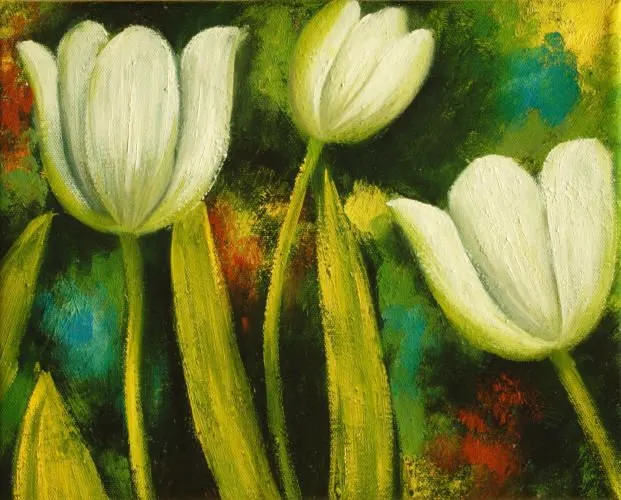 Cuadros modernos, cuadros de flores y plantas, Tulipanes blancos ...