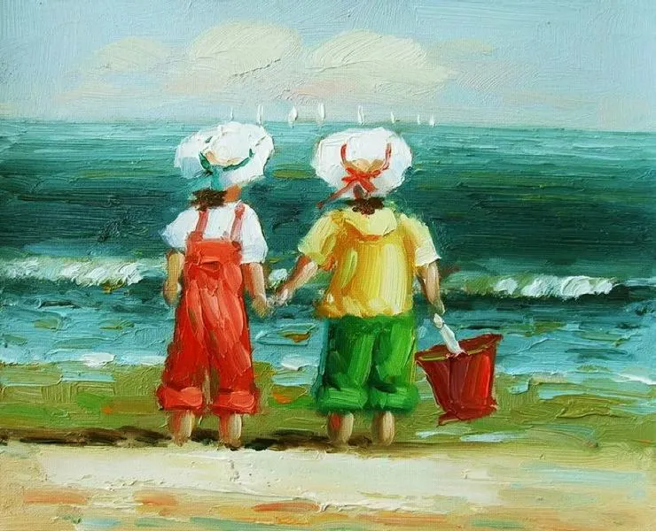 Cuadros modernos, cuadros marinas, III-Coleccion niños en la playa