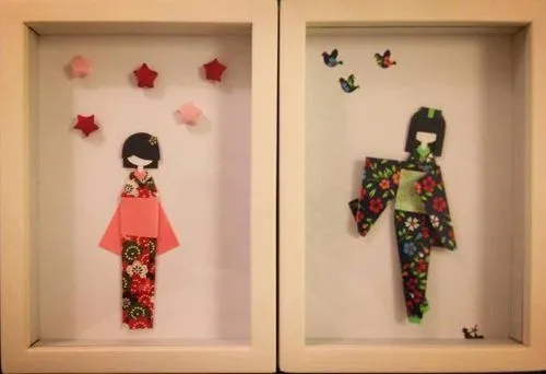 cuadros con muñecas japonesas de papel origami decoración | D ...