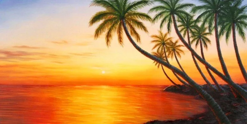 Arte Pinturas Óleo: Paisajes con palmeras en la playa