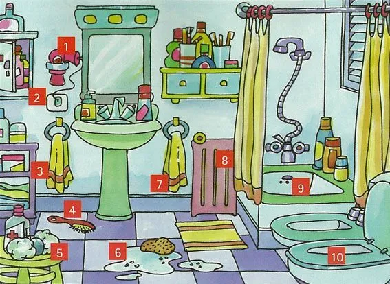 El cuarto de baño (dibujo original con números para consejos de ...