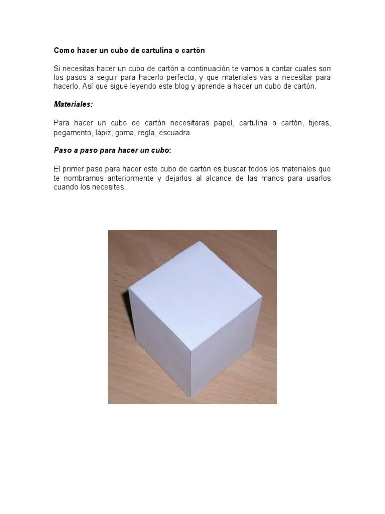 Como Hacer Un Cubo de Cartulina o Cartón | PDF