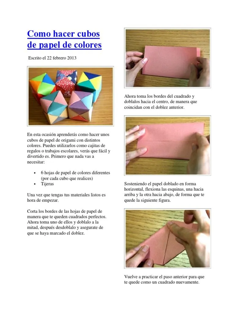 Como Hacer Cubos de Papel de Colores | PDF | Origami | Papel