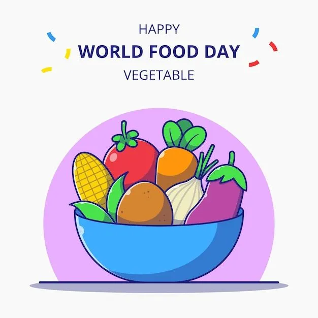 Cuenco lleno de verduras frescas ilustración de dibujos animados  celebraciones del día mundial de la alimentación. | Vector Premium