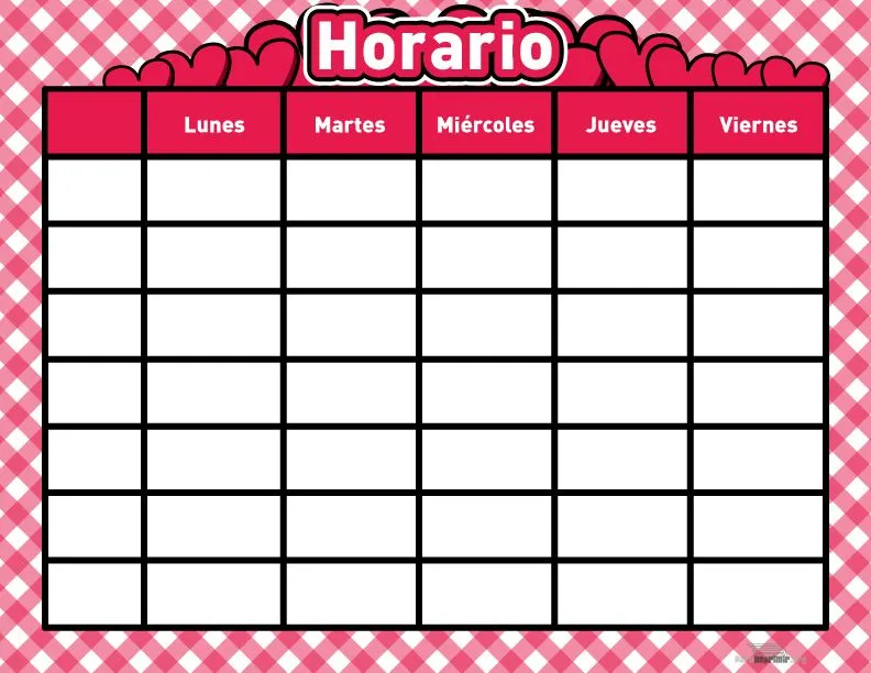 Horario de Clases Para Imprimir con Corazones