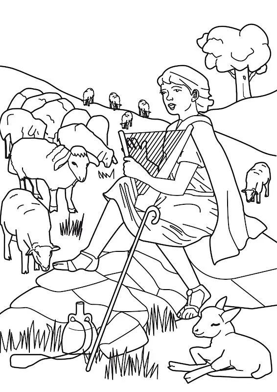 Dibujos Católicos : David cuidando ovejas para colorear
