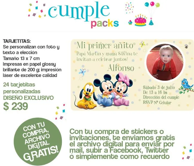 Cumple Packs: Baby Disney Mickey & Minnie / Stickers y tarjetitas ...