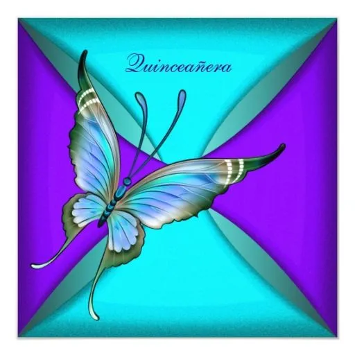Cumpleaños de Quinceanera de la mariposa azul del Invitación 5.25 ...