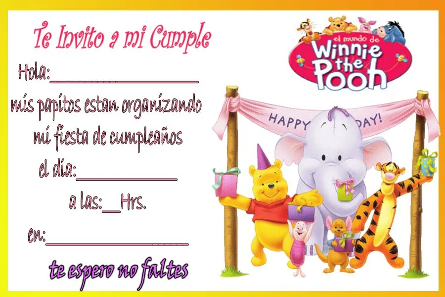 Invitacion de Cumpleaños de Winnie Pooh | Tarjetas de cumpleaños ...