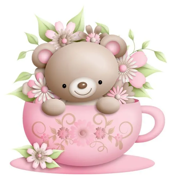 Cup and Teddy with Flowers Decoration PNG Clipart | Moldes, riscos ...