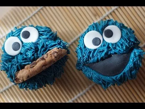 Cómo hacer Cupcake del Monstruo de las Galletas, Cookie Monster o ...