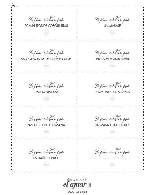 Cupones de amor de El Ajuar Un regalo para el día del amor y la ... Cupones de amor de El Ajuar Un regalo para el día del amor y la ...