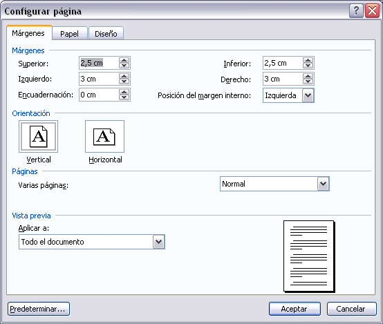 Curso gratis de Microsoft Word 2003. Unidad 7. Diseño de página (I)