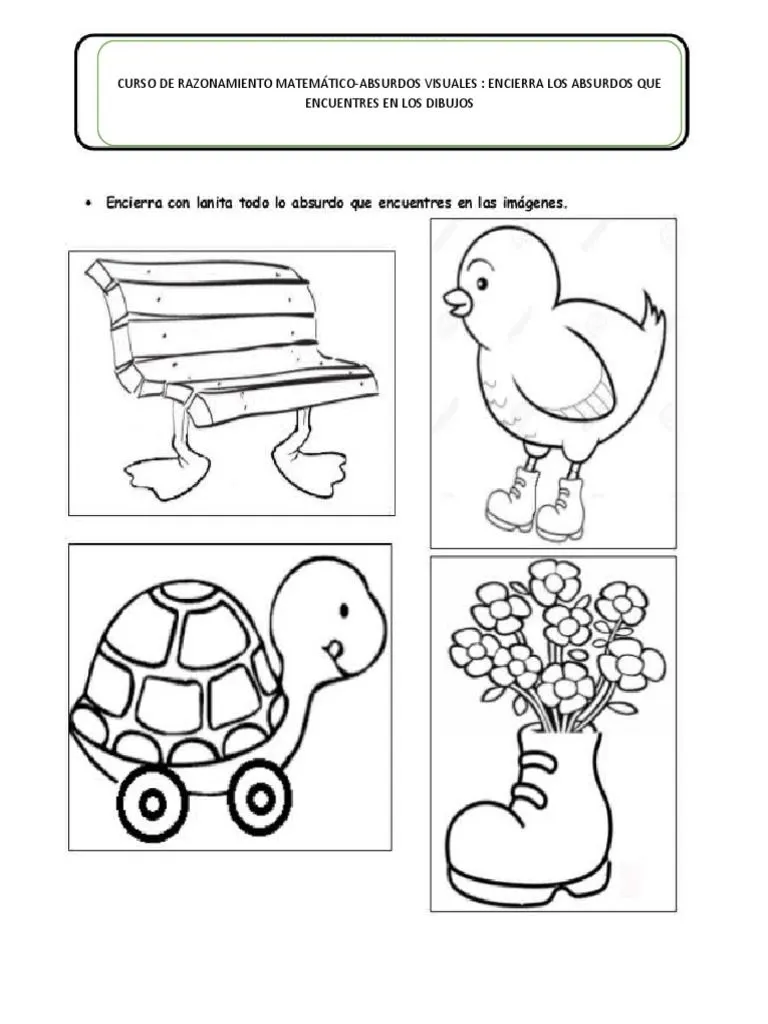 Curso de Razonamiento Matemático-Absurdos Visuales: Encierra Los Absurdos Que Encuentres en Los Dibujos | PDF Curso de Razonamiento Matemático-Absurdos Visuales: Encierra Los Absurdos Que Encuentres en Los Dibujos | PDF