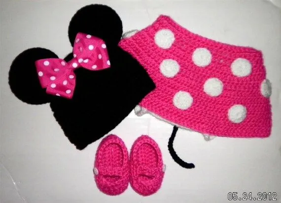 Custom crochet Minnie Mouse ears hat hot pink by BellaRayneDesigns